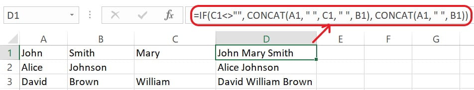 Excel CONCAT Function Example