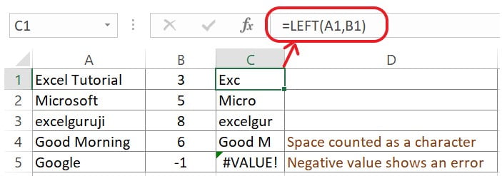 Excel LEFT Function Example 2