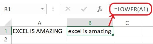 Excel LOWER Function Example 1