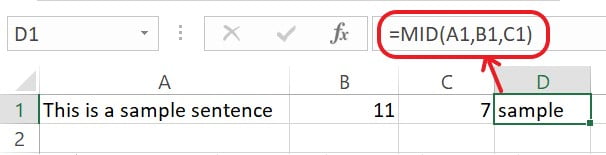 Excel MID Function Example 2