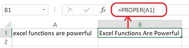 Excel PROPER Function Example 1