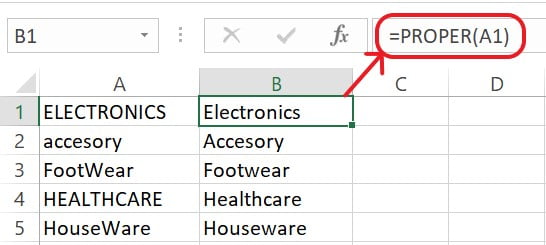 Excel PROPER Function Example 2