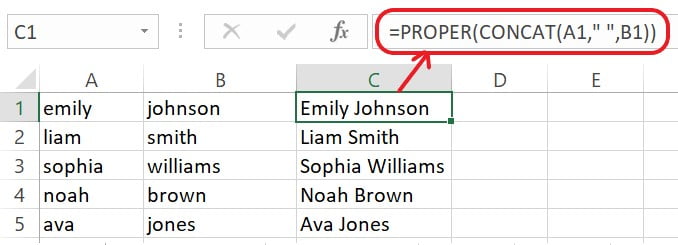 Excel PROPER Function Example 3