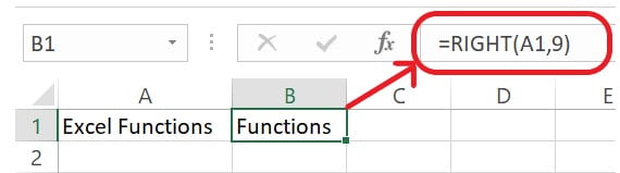 Excel RIGHT Function Example 1