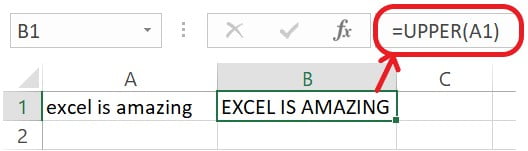 Excel UPPER Function Example 1