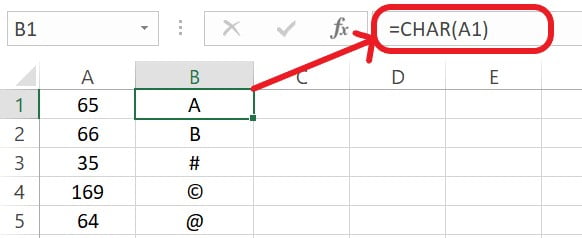 Excel CHAR Function Example