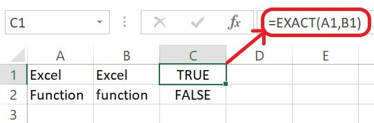 Excel EXACT Function Example 1