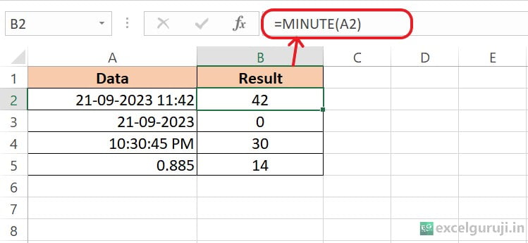 Excel-MINUTE-Function-Example