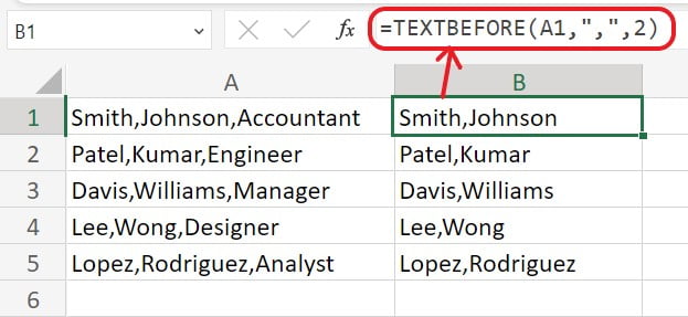 Excel TEXTBEFORE Function Example