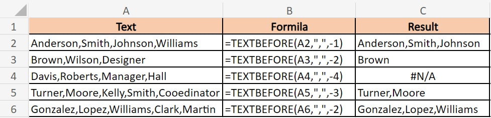 Excel TEXTBEFORE Function Example