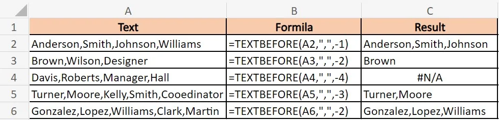 Excel TEXTBEFORE Function Example