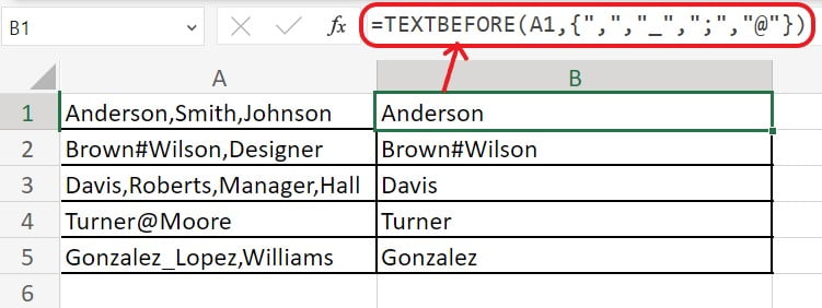 Excel TEXTBEFORE Example