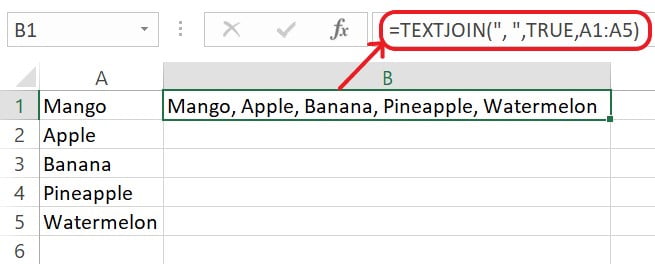 Excel TEXTJOIN Function Example