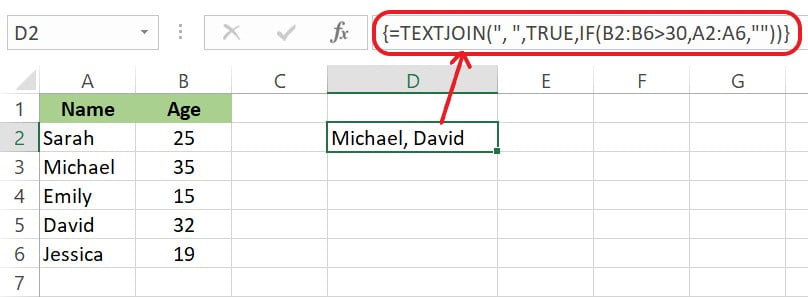 Excel TEXTJOIN Function Example 2