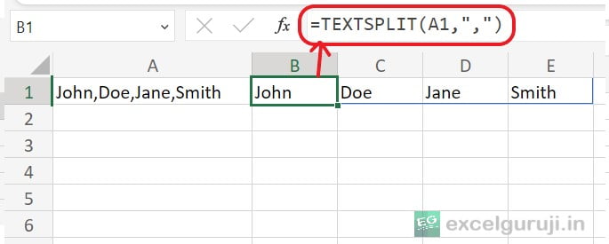 Excel TEXTSPLIT Example 1