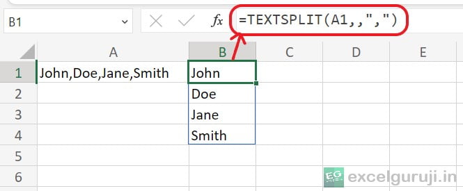 Excel TEXTSPLIT Example 2