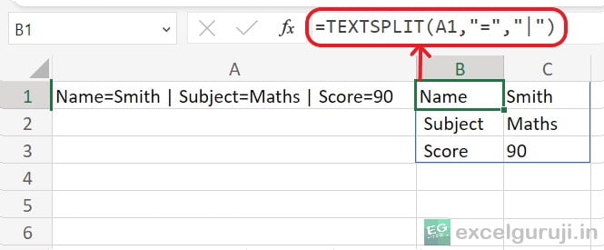 Excel TEXTSPLIT Example 3