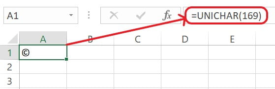 Excel UNICHAR Function Example 1