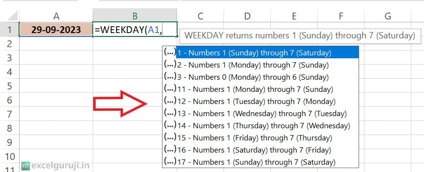 Excel WEEKDAY Function Argument