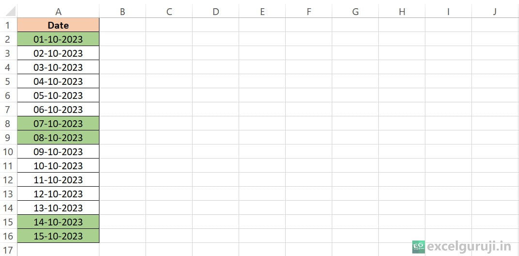 Excel WEEKDAY Function Example 2