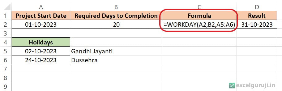 Excel-WORKDAY-Function-Example