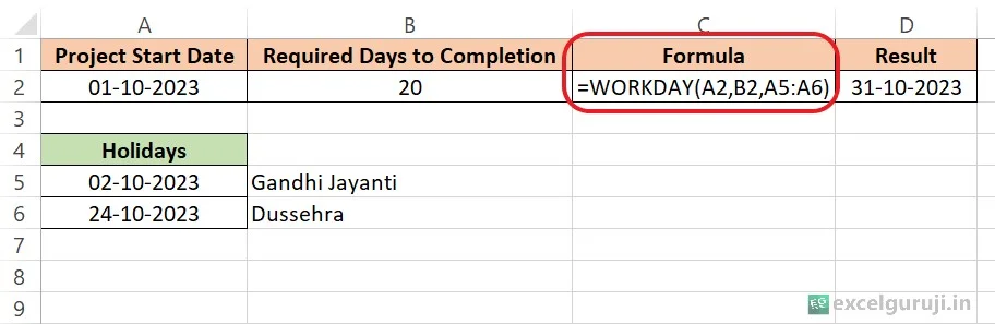 Excel-WORKDAY-Function-Example