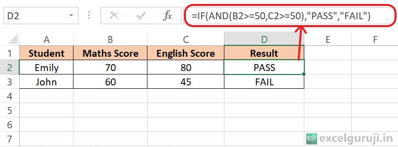 Excel AND Function Example 2