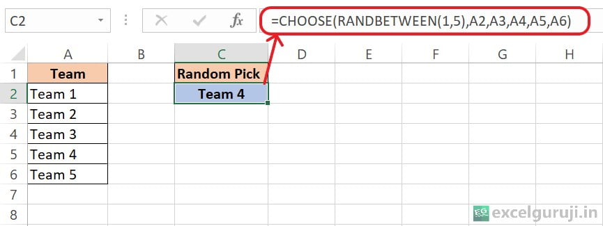 Excel CHOOSE Function Example 2