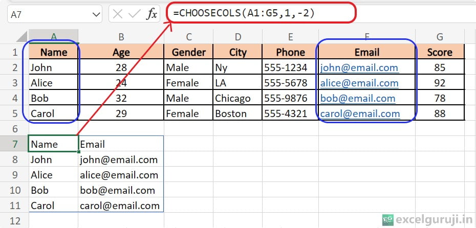 Excel CHOOSECOLS Function Example 13