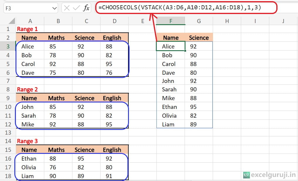 Excel CHOOSECOLS Function Example 2