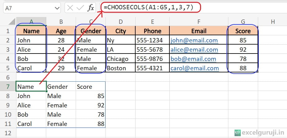 Excel CHOOSECOLS Function