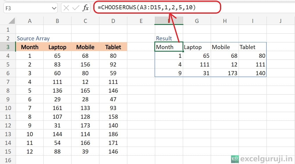 Excel-CHOOSEROWS-Function-Example-11