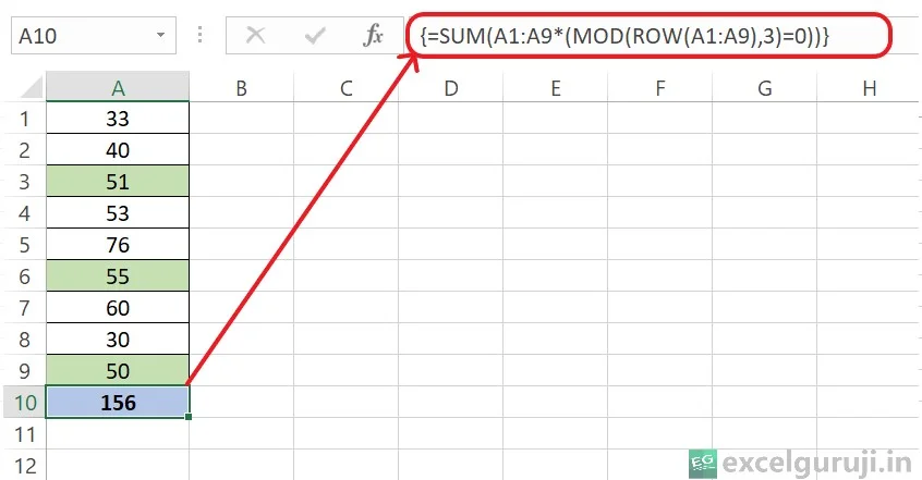 Excel MOD Function Example 3