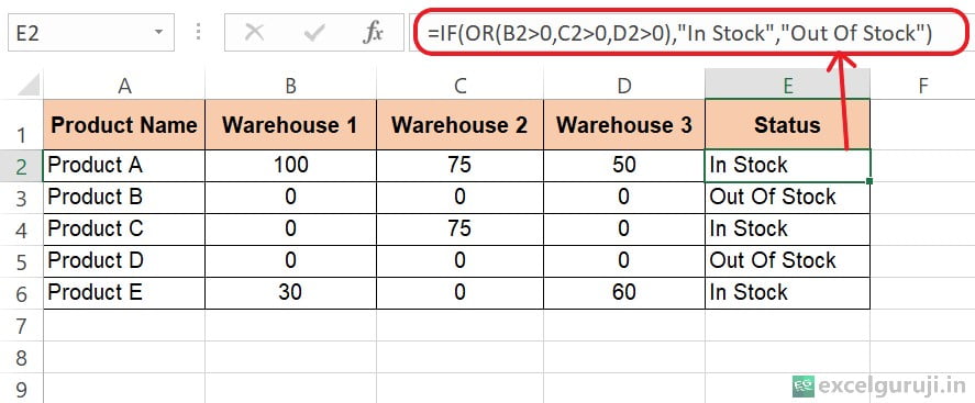 Excel OR Function Example 1