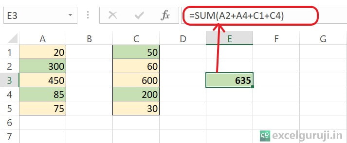 Excel SUM Function Example 3