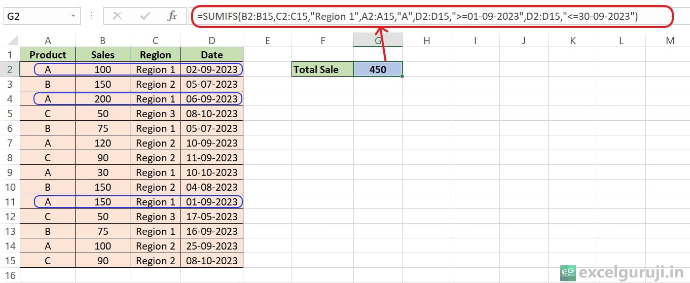 Excel SUMIFS Function Example 2