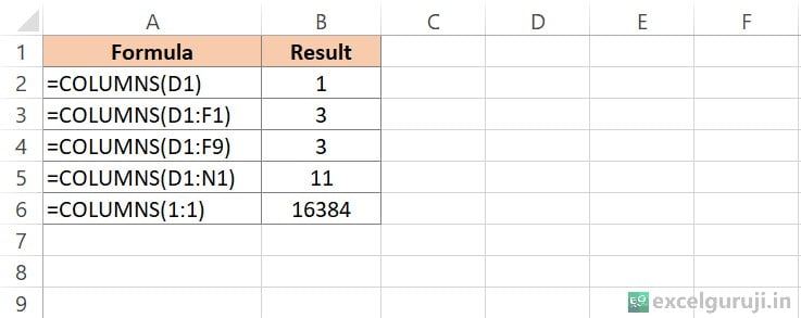 Excel COLUMNS Function