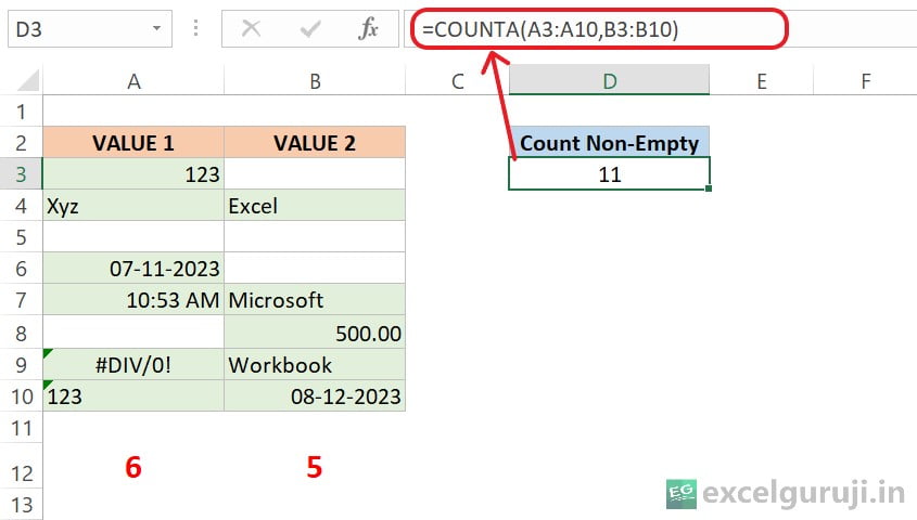 Excel COUNTA Function Example 2