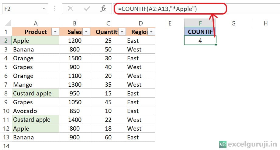 Excel COUNTIF Function Example 3