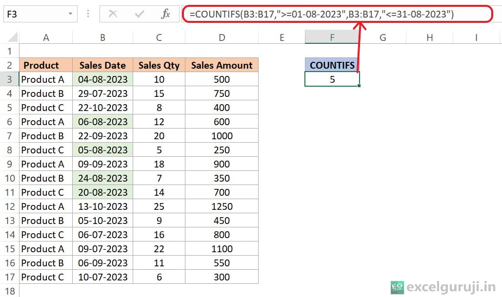 Excel-COUNTIFS-Function-Example-2