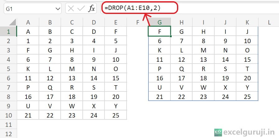 Excel DROP Function Example 1