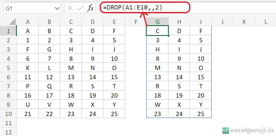 Excel DROP Function Example 2