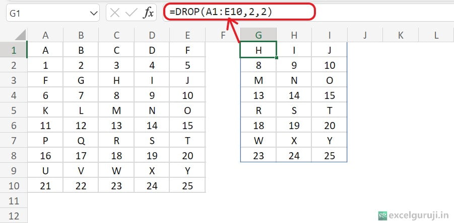 Excel DROP Function Example 3