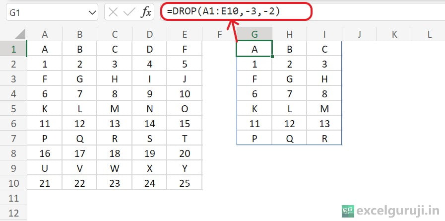 Excel DROP Function Example 4