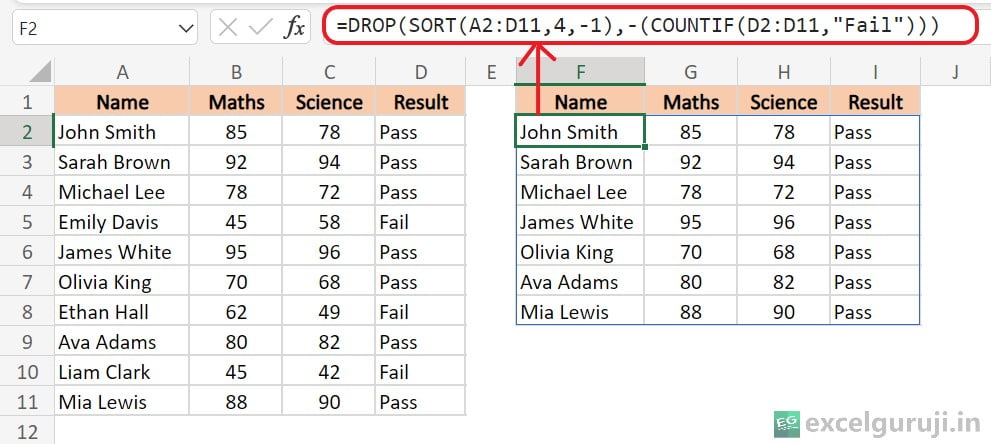 Excel DROP Function Example 5