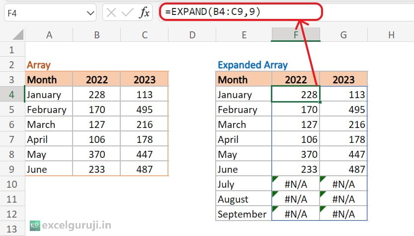 Excel EXPAND Function Example 1