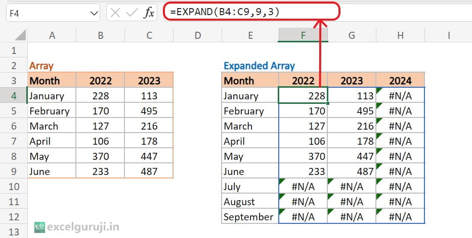 Excel EXPAND Function Example 2