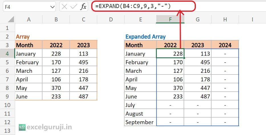 Excel EXPAND Function Example 3