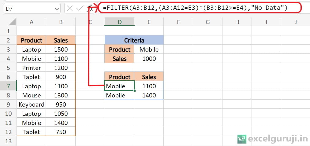 Excel FILTER Function Example 5