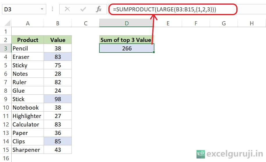 Excel-LARGE-Function-Example-3